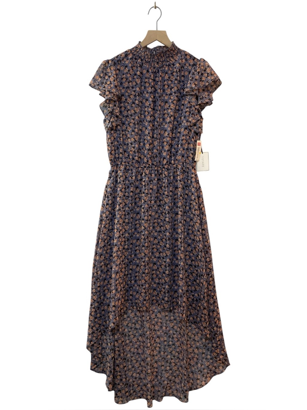 1.State Floral Print Dress Size M Hi-Low Hem Flowy Feminine Purple/Pink‎ NWT